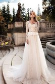 Abito da Sposa in Pizzo con Seghettato V-Scollo Lunghi A-Line