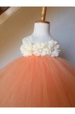 Abito da Cerimonia Bambini con Fiore in Tulle Anello A Terra con Increspature