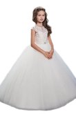 Abito da Cerimonia Bambini Tondo con Perline con Fiore Senza Maniche Ball Gown