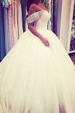 Abito da Sposa Ball Gown Senza Maniche Fuori dalla spalla Spazzola Treno in Tulle