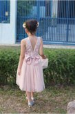 Abito da Cerimonia Bambini in Pizzo con Piega Senza Maniche in Tulle con Increspature