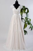 Abito da Sposa Vintage con Manica Corte in Tulle V-Scollo Cappellino