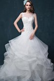 Abito da Sposa in Pizzo in Raso con Applique con Perline in Organza