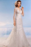 Abito da Sposa Elegante Sirena con Applique in Pizzo V-Scollo