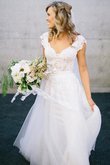 Abito da Sposa in Tulle A Terra A-Line V-Scollo Senza Maniche