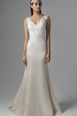 Abito da Sposa con Applique Tubino Naturale in Raso V-Scollo