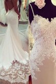 Abito da Sposa Sirena con Applique Coda A Strascico Corto Senza Maniche Conotta