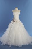 Abito da Sposa Cinghia in rilievo con Criss-cross Coda A Strascico Corto Cuore Allacciato