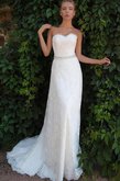 Abito da Sposa Naturale Lungo con Applique in Pizzo Coda A Strascico Corto