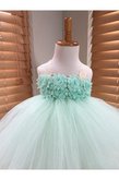 Abito da Cerimonia Bambini Senza Maniche con Fiore con Fiocco in Tulle con Increspature