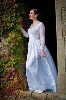 Abito da Sposa con Increspature in Taffeta con Applique A-Line A Terra