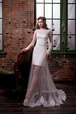 Abito da Sposa Formale E Informale Tubino con Maniche Lunghe con Applique Naturale