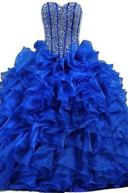 Abito Quinceanera Naturale con Increspature in Organza Senza Maniche con Paillette