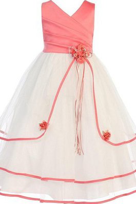 Abito da Cerimonia Bambini Ball Gown con Perline A Terra Senza Maniche in Raso