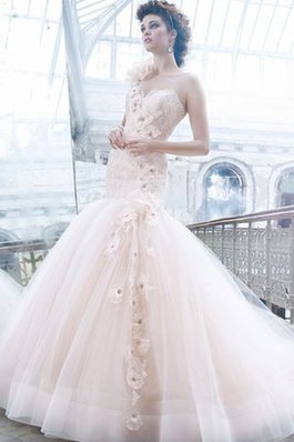 Abito da Sposa con Fiore in Pizzo Monospalla in Tulle in Pizzo