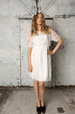 Abito da Sposa Naturale A-Line con Increspature Mini in Pizzo