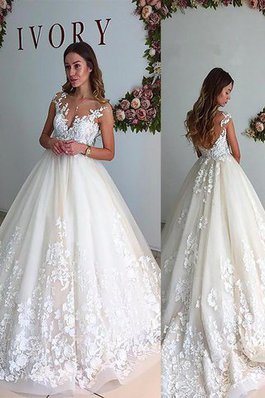 Abito da Sposa A-Line V-Scollo in Tulle Principessa Coda A Strascico Corto