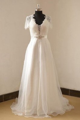 Abito da Sposa in Pizzo in Organza con Perline Cappellino A-Line