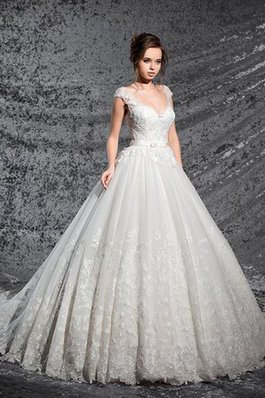 Abito da Sposa Coda A Strascico Cappella con Applique Queen Anne Elegante Sogno