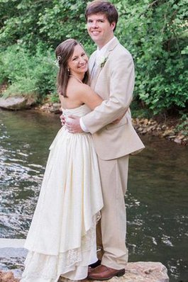 Abito da Sposa in Chiffon in Pizzo con Seghettato Schiena Nuda con Piega