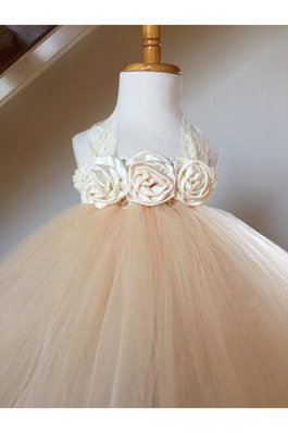 Abito da Cerimonia Bambini Alla Caviglia con Increspature in Tulle Ball Gown con Fiore