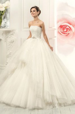 Abito da Sposa Senza Maniche in Tulle Allacciato con Seghettato Coda A Strascico Corto