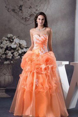 Abito Quinceanera Cuore con Fiore con Increspature con Applique Ball Gown