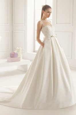 Abito da Sposa Senza Maniche Lunghi in Taffeta decorato Naturale