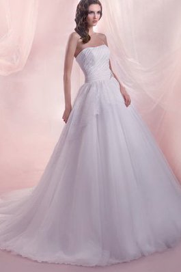 Abito da Sposa Spazzola Treno con Perline con Applique in Tulle Lungo