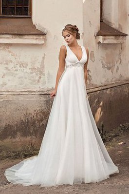 Abito da Sposa Spazzola Treno in Chiffon A-Line Elegante con Perline