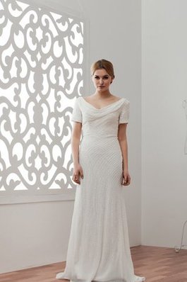 Abito mamma Sposa V-Scollo Spazzola Treno con Perline Tubino