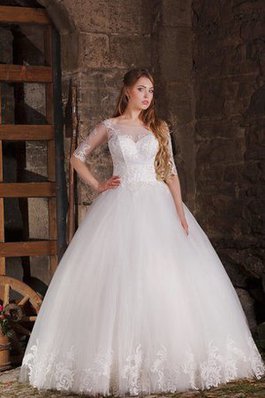 Abito da Sposa Vintage con Mezze Maniche Naturale Ball Gown Barchetta