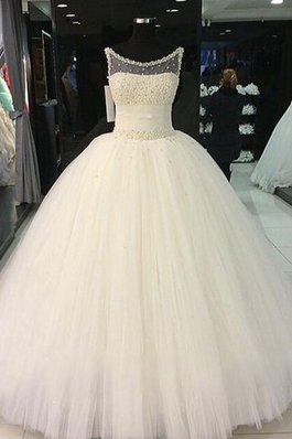 Abito da Sposa Senza Maniche con Perline Radiosa Naturale in Tulle