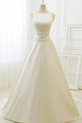 Abito da Sposa con Perline in Raso Senza Maniche in Pizzo in Tulle