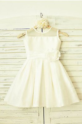 Abito da Cerimonia Bambini Tondo in Chiffon Sotto Ginocchio Naturale con Fiore