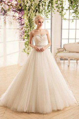 Abito da Sposa Senza Maniche con Perline in Tulle Ball Gown Naturale