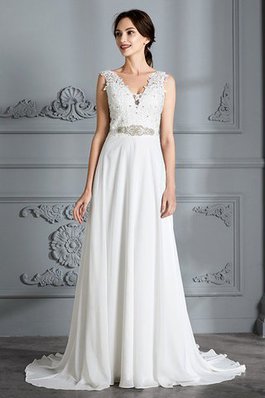 Abito da Sposa V-Scollo in Chiffon Principessa Senza Maniche A-Line