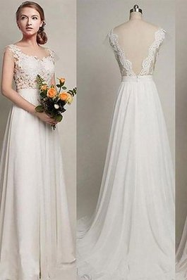 Abito da Sposa Senza Maniche A-Line in Chiffon Spazzola Treno Naturale