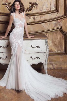 Abito da Sposa con Manica Corte a Spiaggia Sirena Queen Anne Cappellino