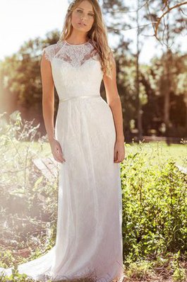 Abito da Sposa A Terra Tondo con Applique Senza Maniche con Manica Corte