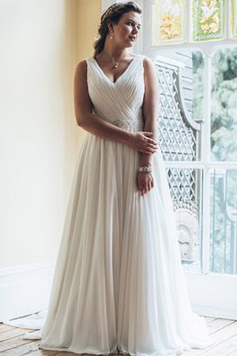 Abito da Sposa V-Scollo con Increspato con Perline Stravagante con Piega