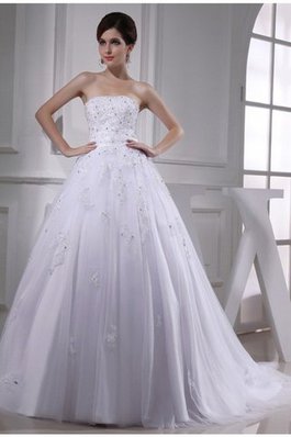 Abito da Sposa in Raso con Perline in Tulle con Applique Alta Vita