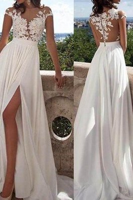 Abito da Sposa con Applique in Chiffon Principessa Tondo con Manica Corte