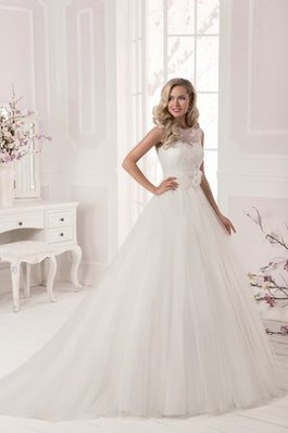 Abito da Sposa Lungo A-Line Naturale in Tulle Senza Maniche