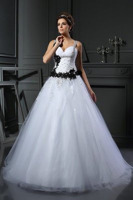 Abito da Sposa con Applique Conotta in Tulle Coda A Strascico Cappella Senza Maniche