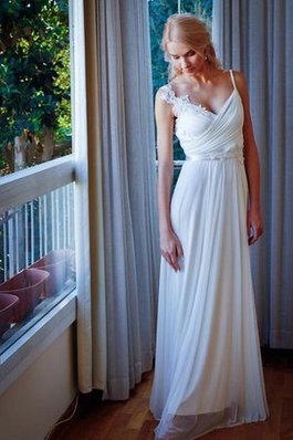 Abito da Sposa Schiena Nuda con Fusciacca con Applique in Pizzo V-Scollo