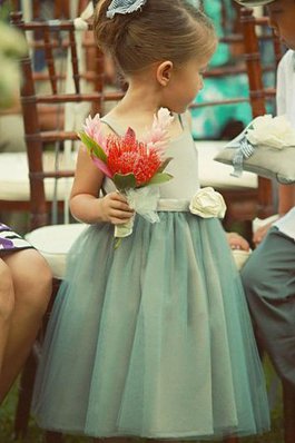 Abito da cerimonia bambini quadrato principessa senza maniche con fiore a-line suggestivo