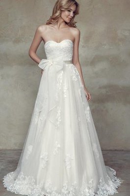 Abito da Sposa Allacciato Naturale Cuore con Fiocco con Applique