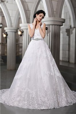 Abito da Sposa Lungo Alta Vita A-Line con Applique Senza Maniche