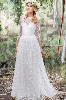 Abito da Sposa A Terra con Fiore decorato con Nastro Profondo V-scollo